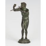 A 19th century Grand Tour dark green patinated cast bronze figure of Pan playing a pipe, height 13cm