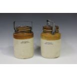 Two Second World War period saltglazed stoneware 'Ointment Anti-Gas No. 5' containers by Doulton