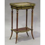 An early 20th century French Louis XVI style walnut and stained beech marble-topped side table