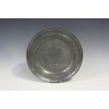 A 19th century French pewter plate, detailed to the rim 'Atin Demarez President a la Societe des