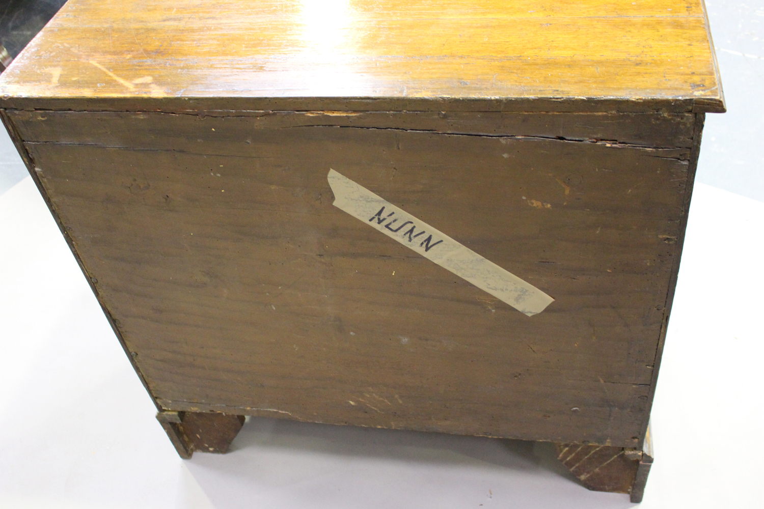 A George III oak chest of four graduated long drawers, on bracket feet, height 85cm, width 88cm, - Image 2 of 5