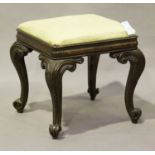 A mid-Victorian rosewood stool, the drop-in seat raised on finely carved cabriole legs, height 45cm,