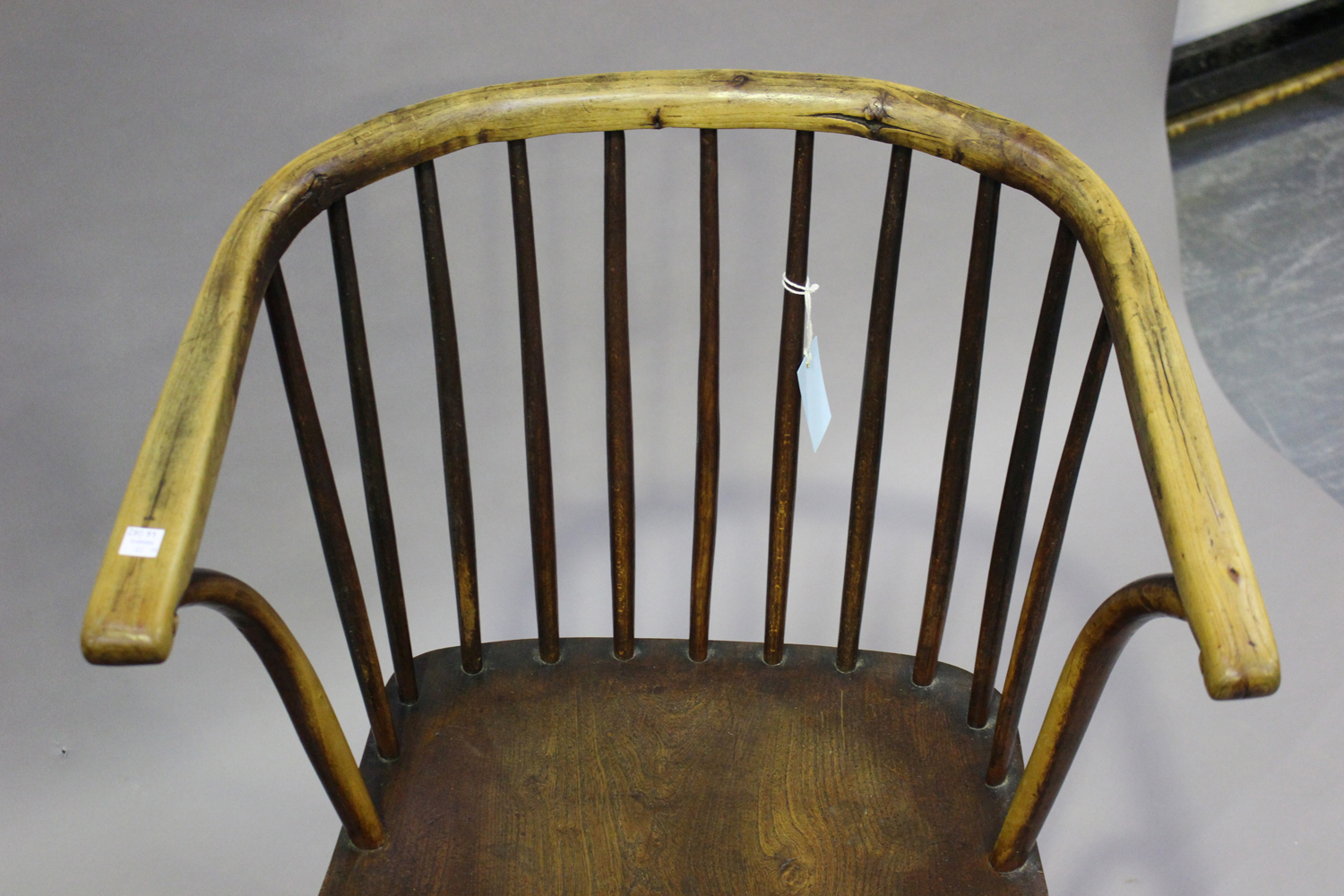 A 19th century ash and elm stick and hoop back Windsor elbow chair, on turned legs, height 82cm, - Image 3 of 5