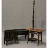 An early 20th century chinoiserie Canterbury, width 45cm, an ebonized and gilt decorated coffee