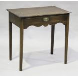 A George III oak side table, fitted with a single frieze drawer, on block legs, height 71cm, width