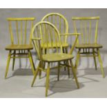 A pair of Ercol 391 model elm stick back chairs, height 80cm, width 38cm, together with two other