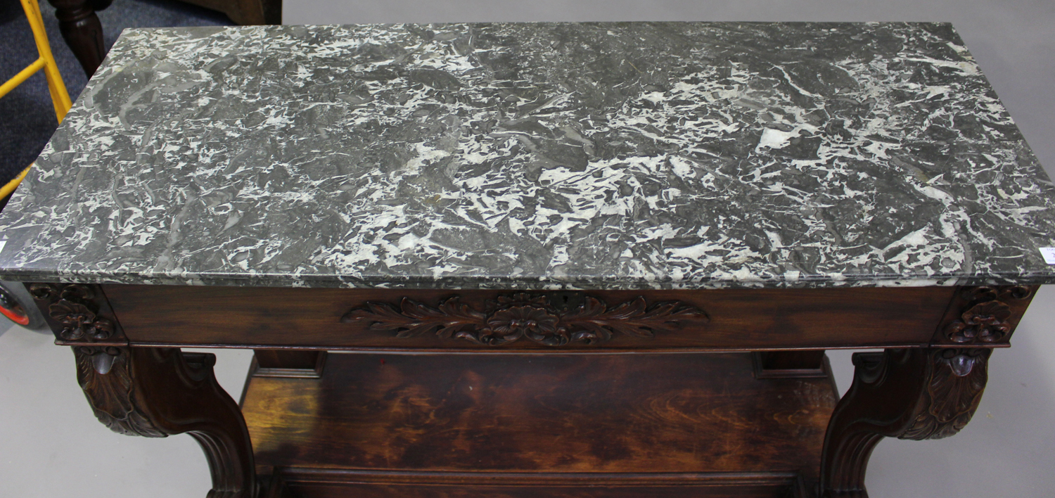 A mid-19th century French mahogany console table, the grey veined marble top above a single - Bild 4 aus 4