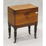 A William IV mahogany cellaret, raised on reeded legs and brass castors, height 60cm, width 45.
