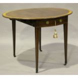 A George III mahogany and satinwood crossbanded oval Pembroke table, fitted with a single drawer,