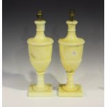 A pair of 20th century alabaster table lamps of ovoid urn form, height 48cm.Buyer’s Premium 29.4% (