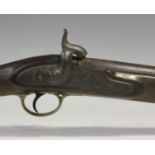 A 19th century percussion rifle with sighted barrel, barrel length 76cm, the lockplate with 'V.R'