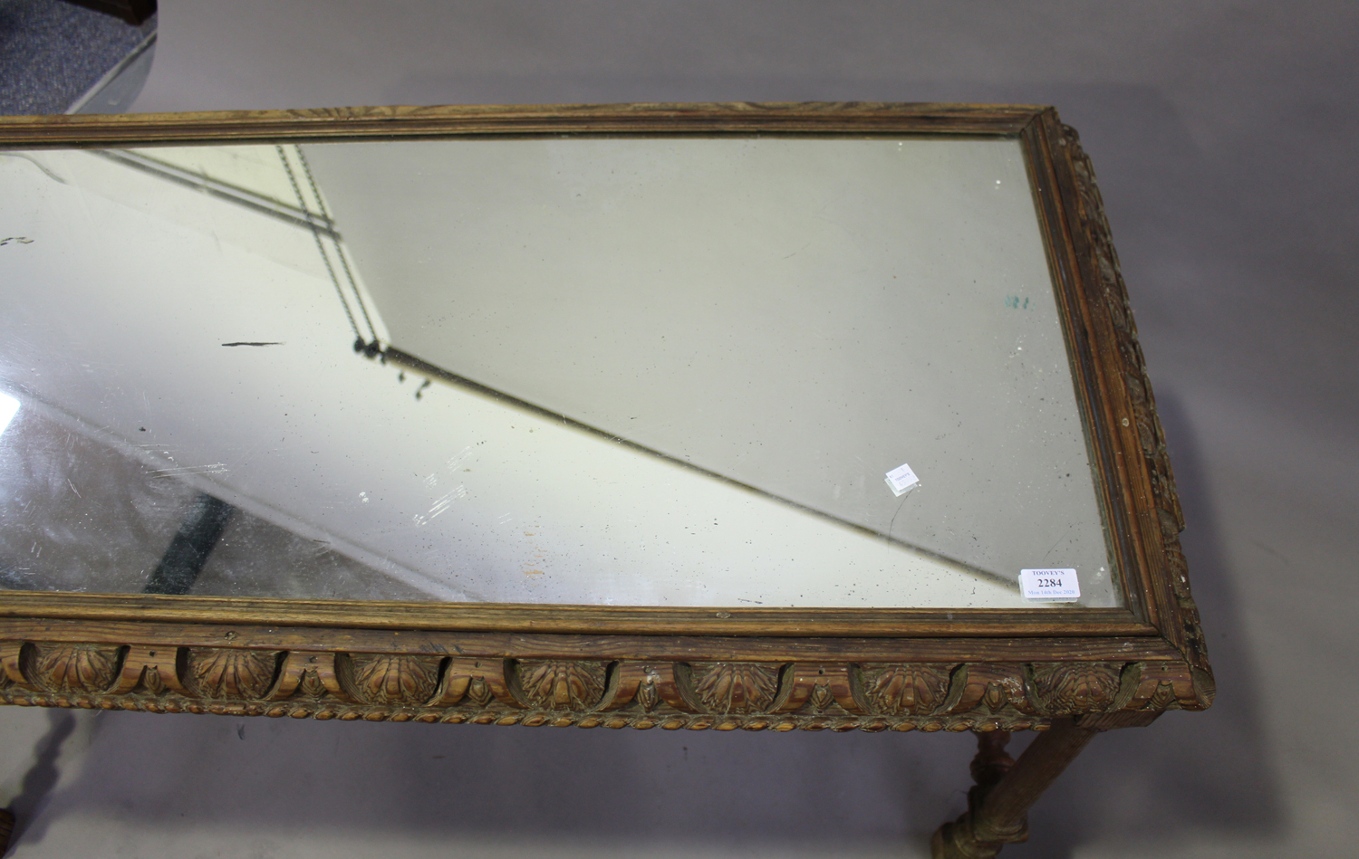 A late 19th century pitch pine rectangular hall table, the top inset with a mirror panel within an - Image 4 of 5