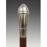 An Edwardian silver handled mahogany walking stick, the top fitted with a small glazed compass,