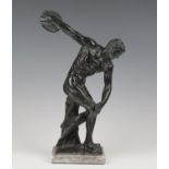 After the antique - a 20th century black/green patinated cast bronze figure of Discobus, height