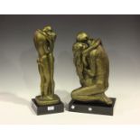 Kathy Klein - a late 20th century bronzed plaster figure group of an embracing couple, detailed '