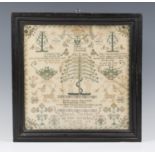 A William IV needlework sampler by Sarah Tester, dated 1832, finely worked in coloured silks with