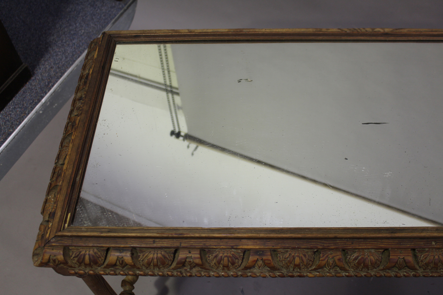 A late 19th century pitch pine rectangular hall table, the top inset with a mirror panel within an - Image 3 of 5