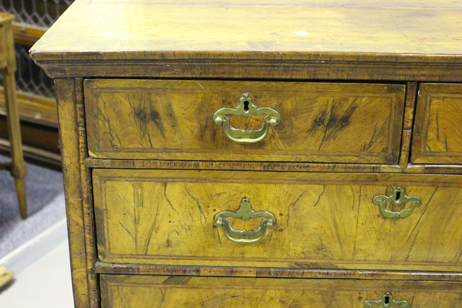 A George I walnut chest-on-stand with overall crossbanded borders, height 118cm, width 104cm, - Image 5 of 5