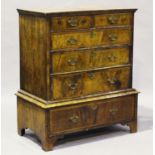 A George I walnut chest-on-stand with overall crossbanded borders, height 118cm, width 104cm,