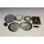 A small group of mainly Eastern collectors' items, including beadwork items, a Chinese Canton enamel