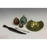 A mixed group of collectors' items, including a 20th century Indian white metal and enamelled flask,