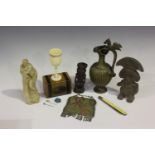 A mixed group of collectors' items, including a 19th century cast bronze ewer, after a Roman example