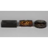 A small 19th century tortoiseshell trinket box, width 6.5cm, a tortoiseshell box with white metal