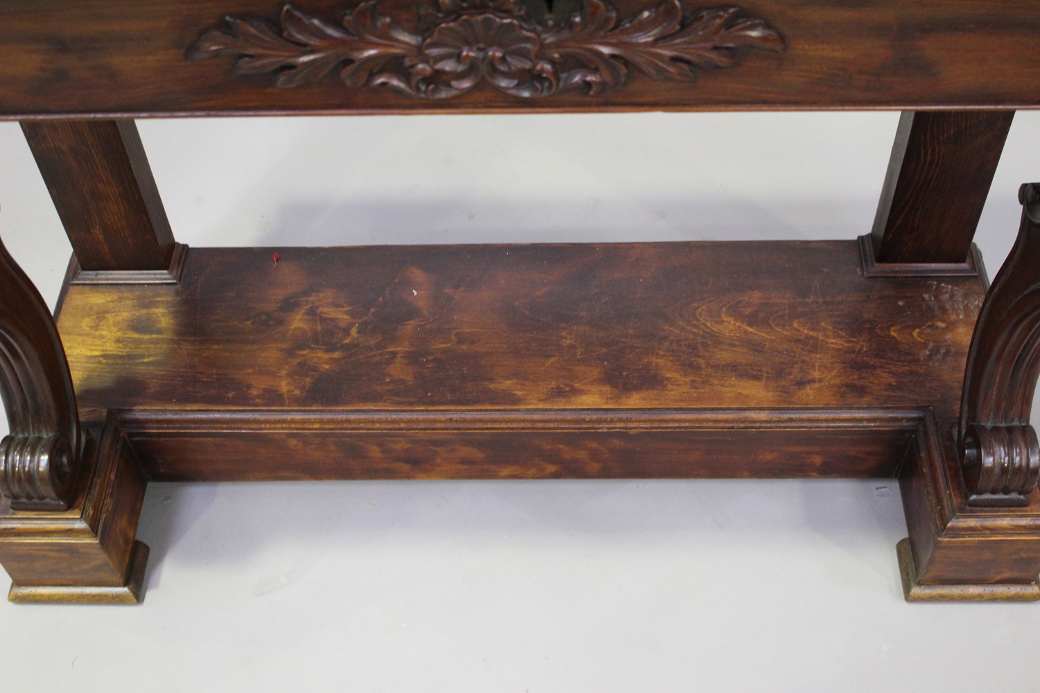 A mid-19th century French mahogany console table, the grey veined marble top above a single - Bild 2 aus 4
