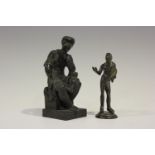 A 20th century brown patinated cast bronze figure of a seated Roman soldier, height 12cm, together