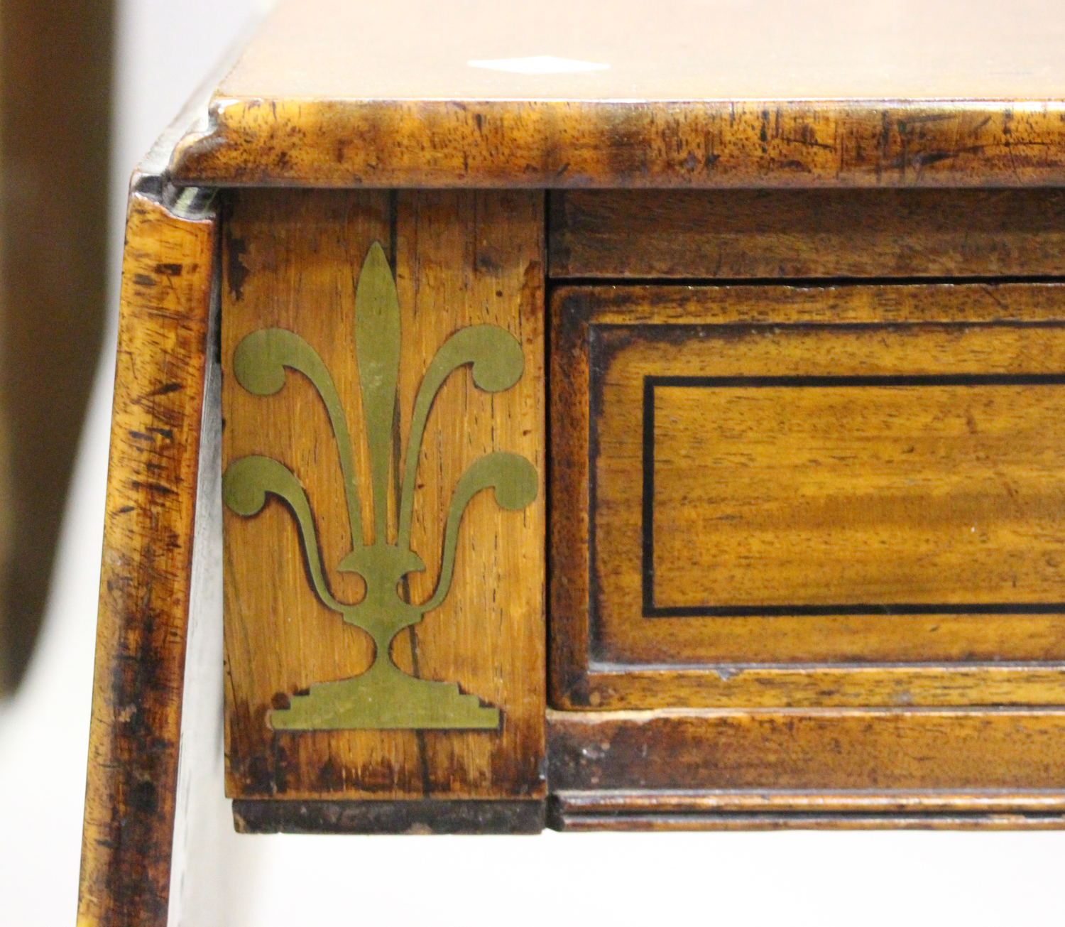 A Regency mahogany and brass inlaid sofa table with ebony stringing and oak-lined drawers, height - Image 4 of 4