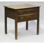 A George III oak lowboy, fitted with two frieze drawers, on block legs, height 75cm, width 76cm,