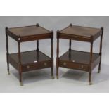 A pair of late 20th century reproduction mahogany lamp tables, height 63cm, width 46cm, depth 46cm.