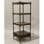 An early Victorian mahogany four-tier whatnot, fitted with a single drawer and three dummy