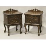 A pair of modern Italianate stained wooden bedside chests with carved foliate decoration, height