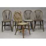 A group of eleven mainly early 20th century ash an elm stick back kitchen chairs (some faults).