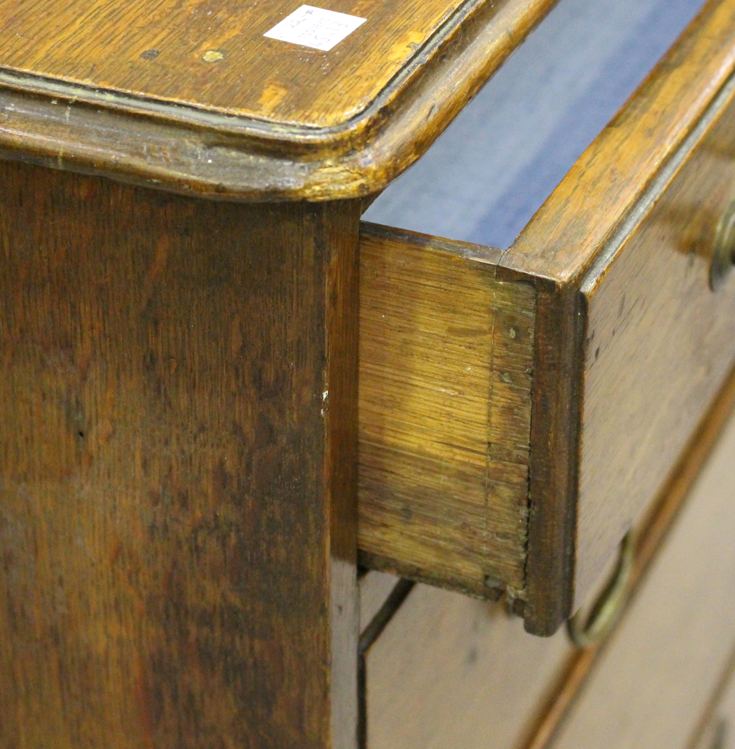 A George III oak chest of four graduated long drawers, on bracket feet, height 85cm, width 88cm, - Image 4 of 5