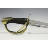 A French AN XIII model heavy cavalry sabre with single-edged fullered blade, blade length 92cm,