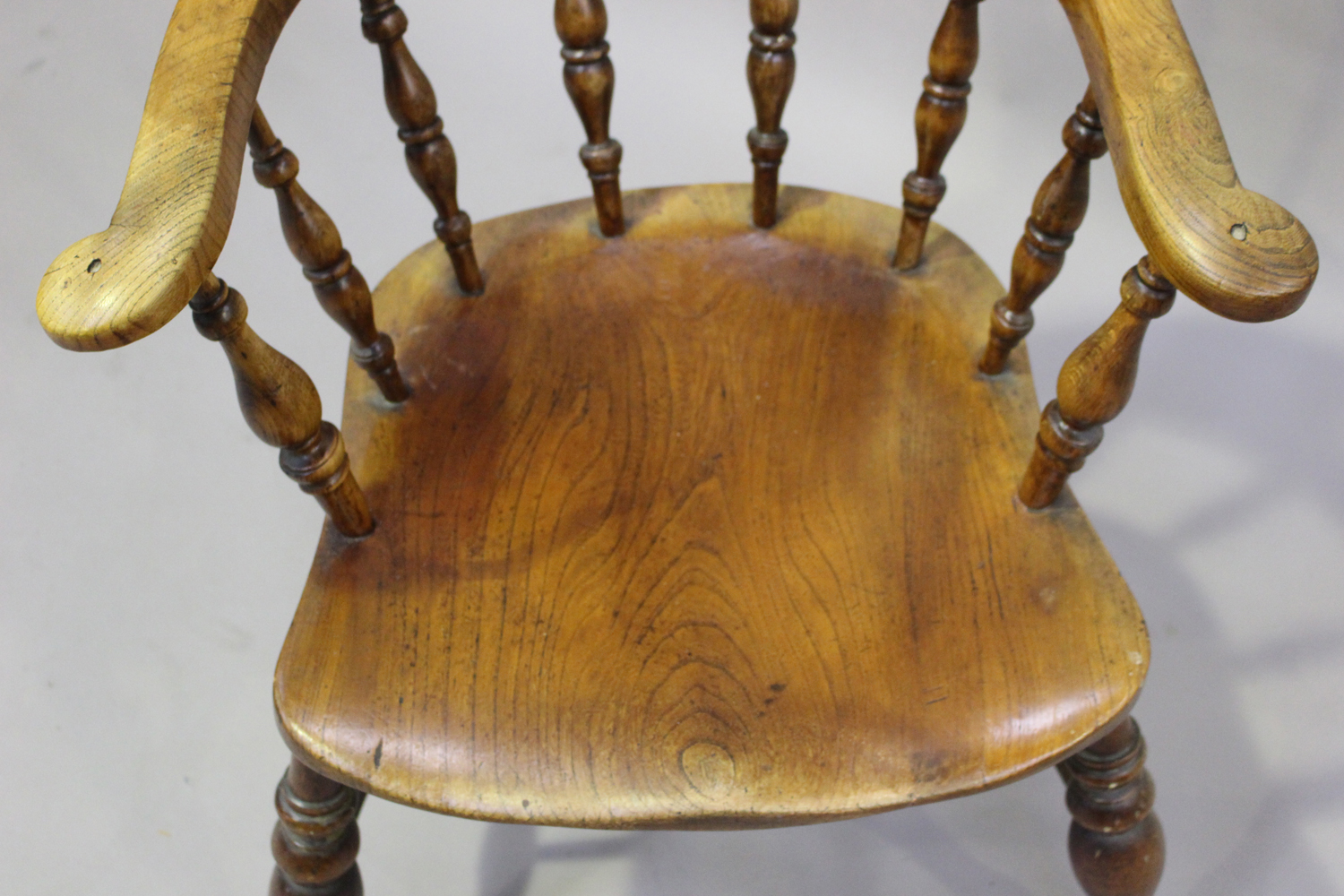 A mid-Victorian ash and elm tub back captain's chair, raised on turned legs, height 80cm, width - Image 3 of 3