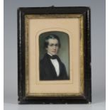 A 19th century British School watercolour on ivory miniature portrait of a young gentleman, 8.5cm