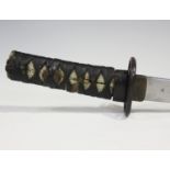 A Meiji period Japanese wakizashi with curved single-edged blade, blade length 47cm, the tang