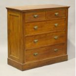An Edwardian stained softwood chest of two short and three long drawers, height 101cm, width