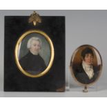A 19th century British School mixed media on ivory oval miniature portrait of a gentleman, mounted