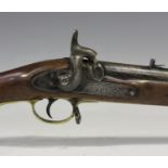 A 19th century Brunswick percussion rifle with sighted barrel, barrel length 76.5cm, the lockplate