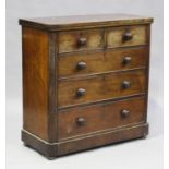 A Victorian mahogany chest of two short and three long oak-lined drawers, height 106cm, width 105cm,