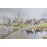 Harry Sheldon - The Castle in Flood, Berkhamsted, signed, watercolour, framed and glazed, 27cm x