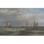 A Hulk Snr - 19c coastal scene with mooring fishing boats and others sailing in coastal waters,