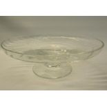 A Dartington crystal Suzi Kennett Brown tazza, etched with song bird design in the form of birds and