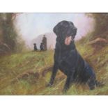 John Trickett - black Labrador seated and awaiting instruction, signed, oil on canvas, framed,