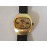 A Sicura Automatic gents wristwatch on leather strap. circa 1970s. Gold colour face with hour and