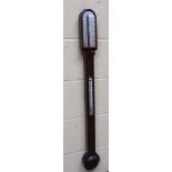 A 19c rosewood stick barometer with silvered register, named Cail of Newcastle on Tyne, with